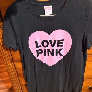 PINK Victoria's Secret Black and Pink Heart Tee